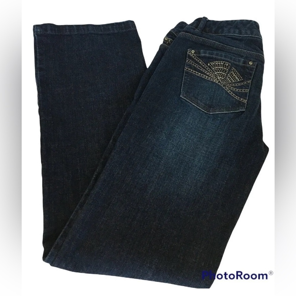 White House Black Market Dark Wash Denim Jeans Blanc 0S Rhinestones Embellished